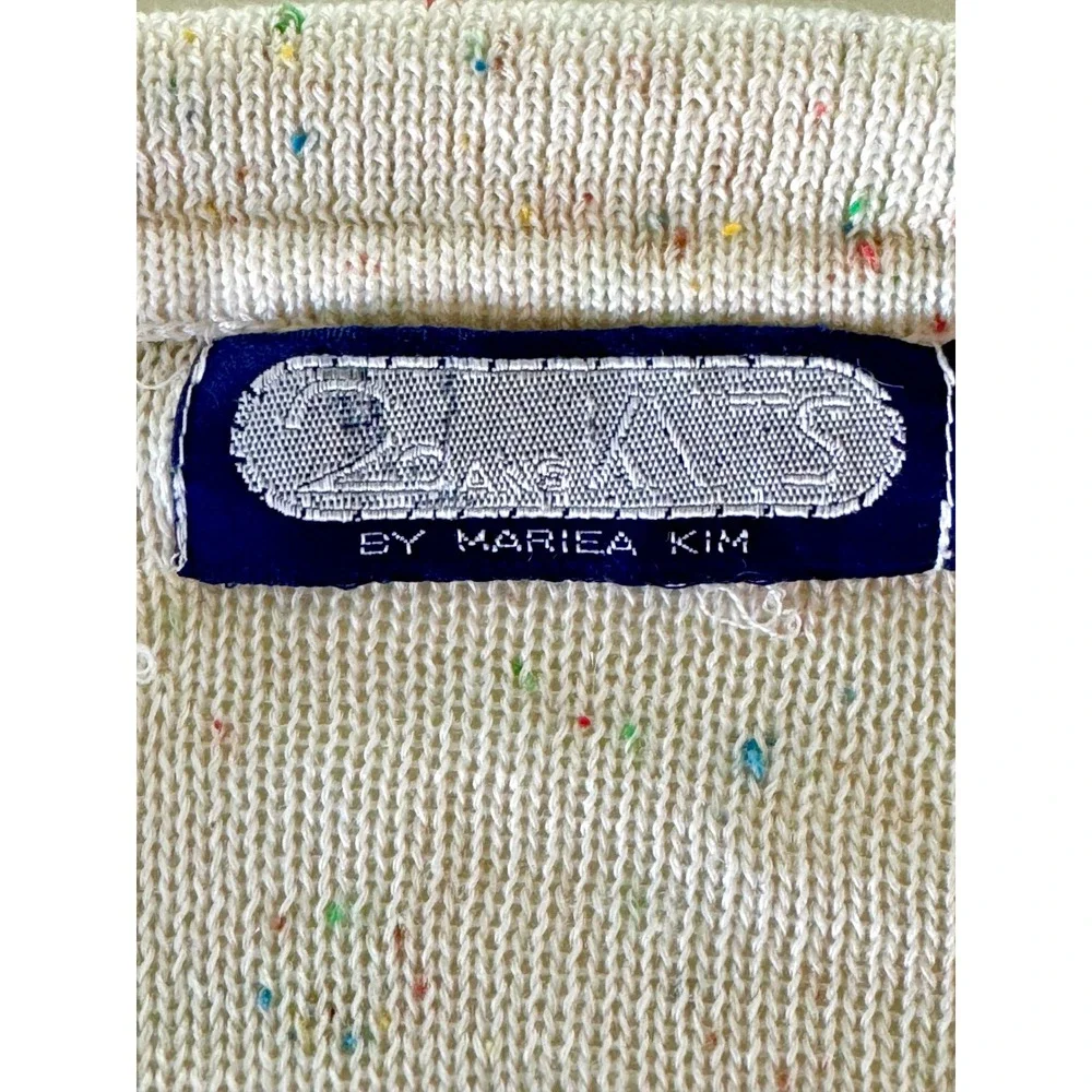 Vintage Marie Kim‎ Textured Knit Collared Sweater Multi Speckled Cream Size M